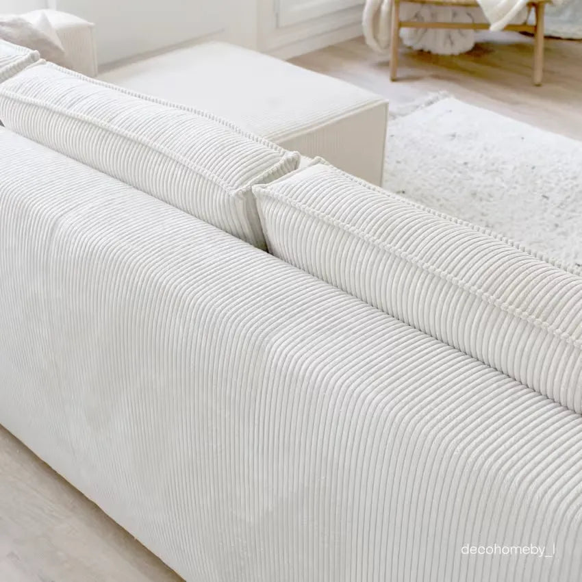 Canapé Japandi Angle Convertible Réversible 5 Places Velours Côtelé Beige – Harper