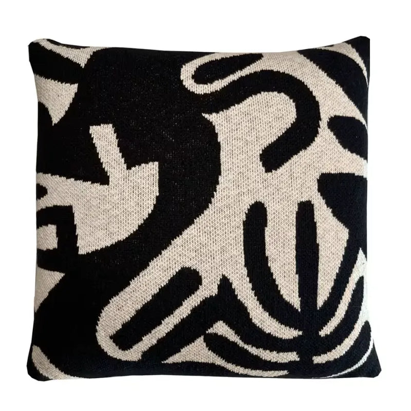 Coussin Japandi Tricot Floral Noir 50×50 – Tricote
