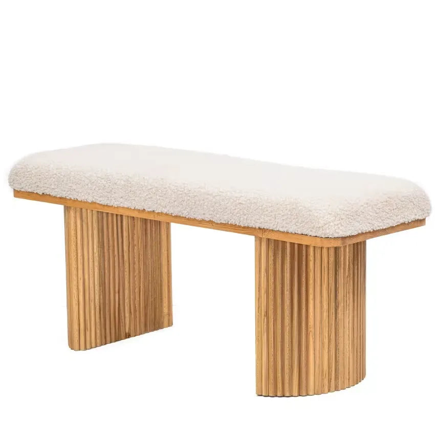 Banc Japandi Bois Massif & Bouclette Blanche – Nomi