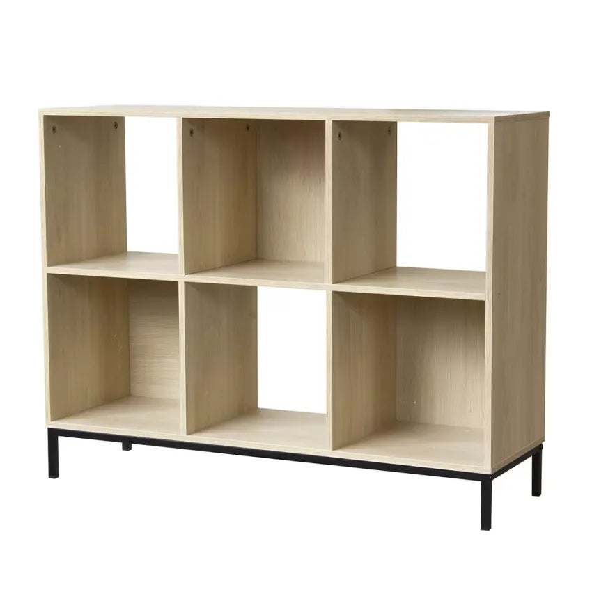 Étagère Japandi 6 Cases Effet Bois Clair & Pieds Métal – Sana