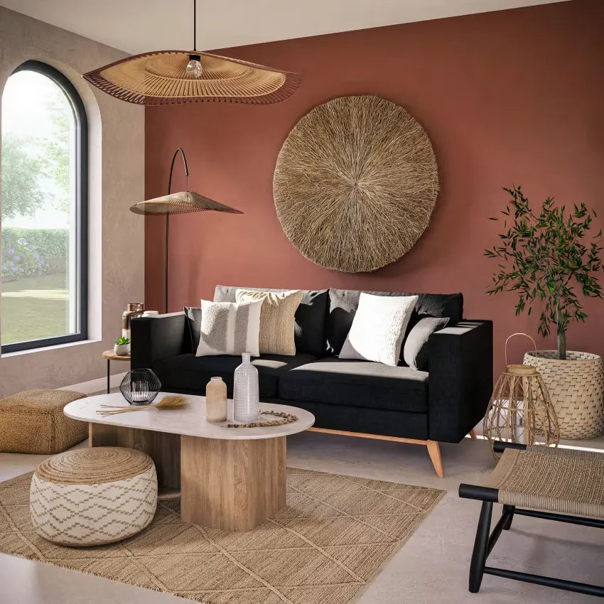 Pouf Japandi Tressé Imprimé Géométrique Beige & Marron – Maki