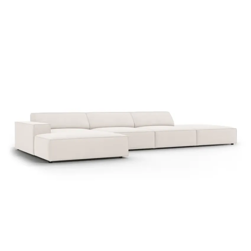 Canapé Japandi Angle 5 Places Tissu Beige Clair – Jodie