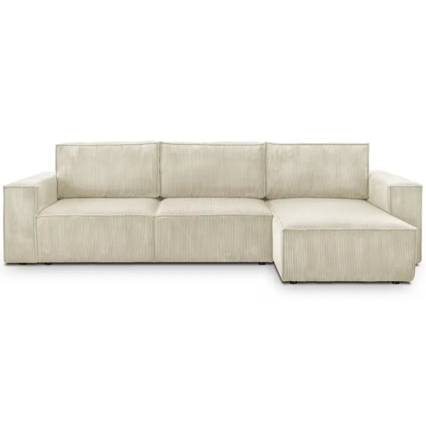 Canapé Japandi Angle Convertible Réversible 5 Places Velours Côtelé Beige – Harper