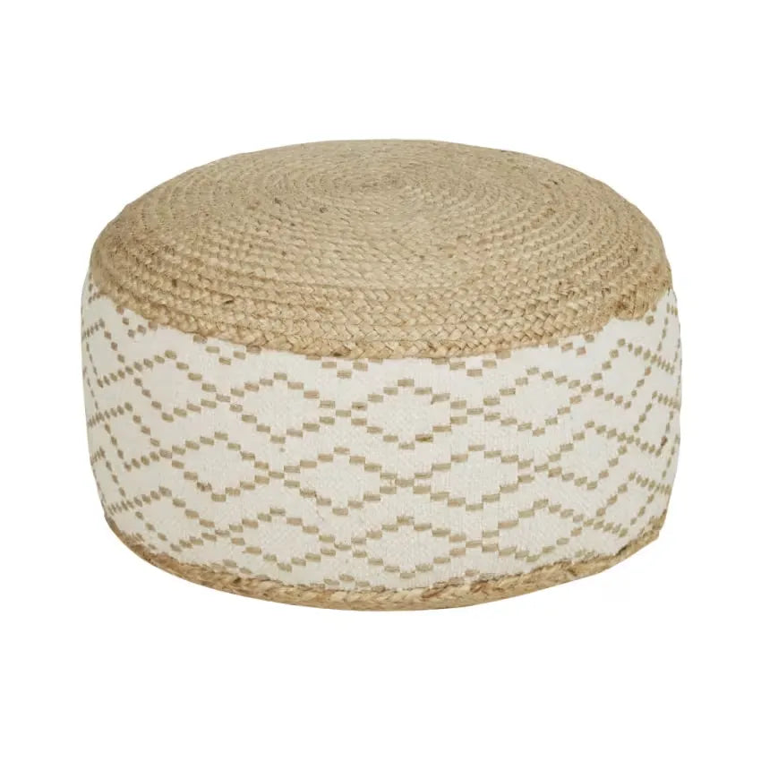 Pouf Japandi Tressé Imprimé Géométrique Beige & Marron – Maki