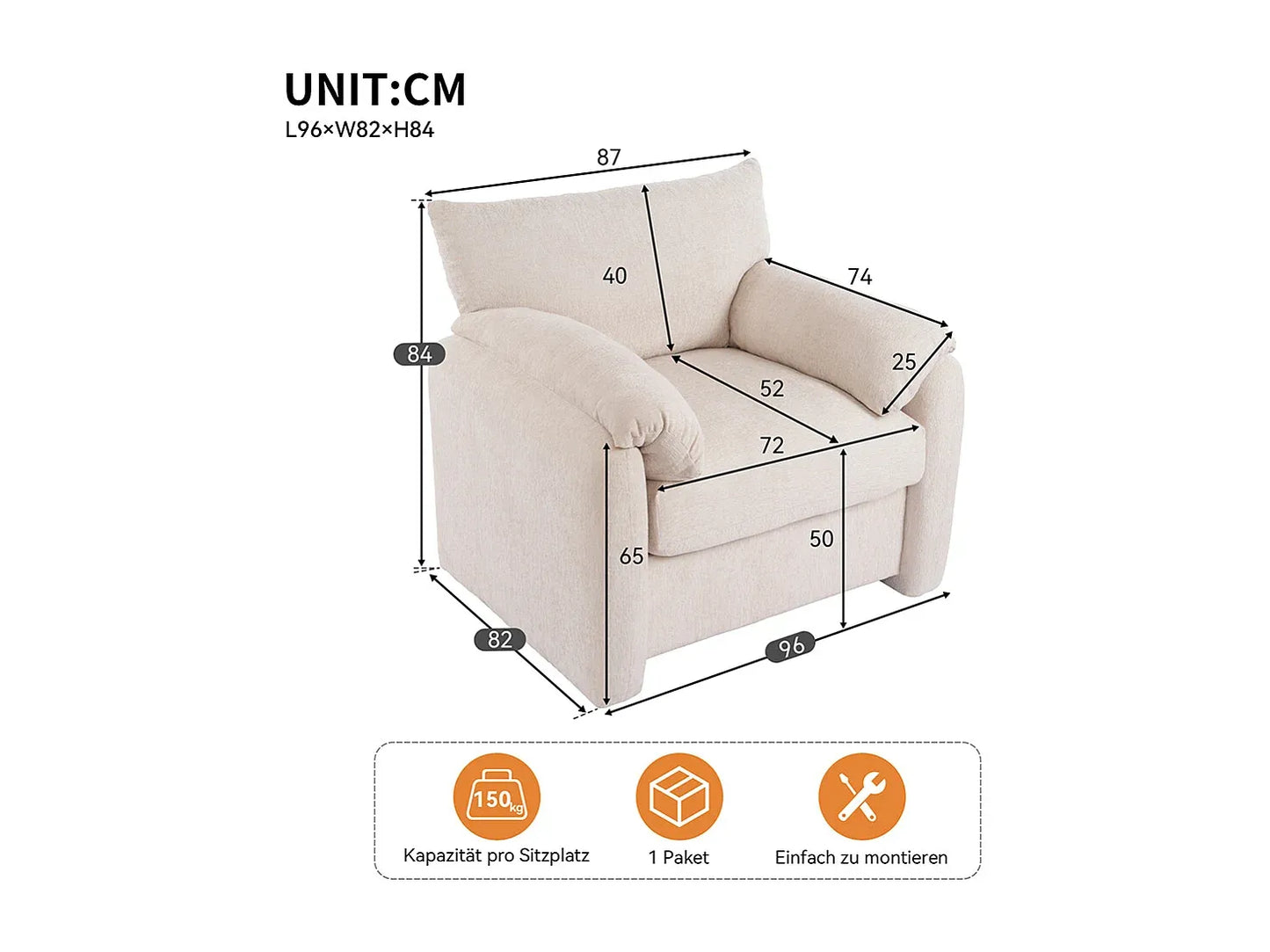 Fauteuil Japandi Chenille Surdimensionné Beige - Design