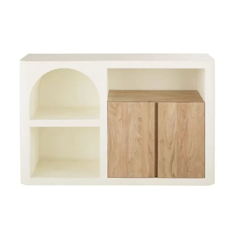 Bibliothèque Japandi Basse 2 Portes 1 Niche Blanc Crème – Sartene