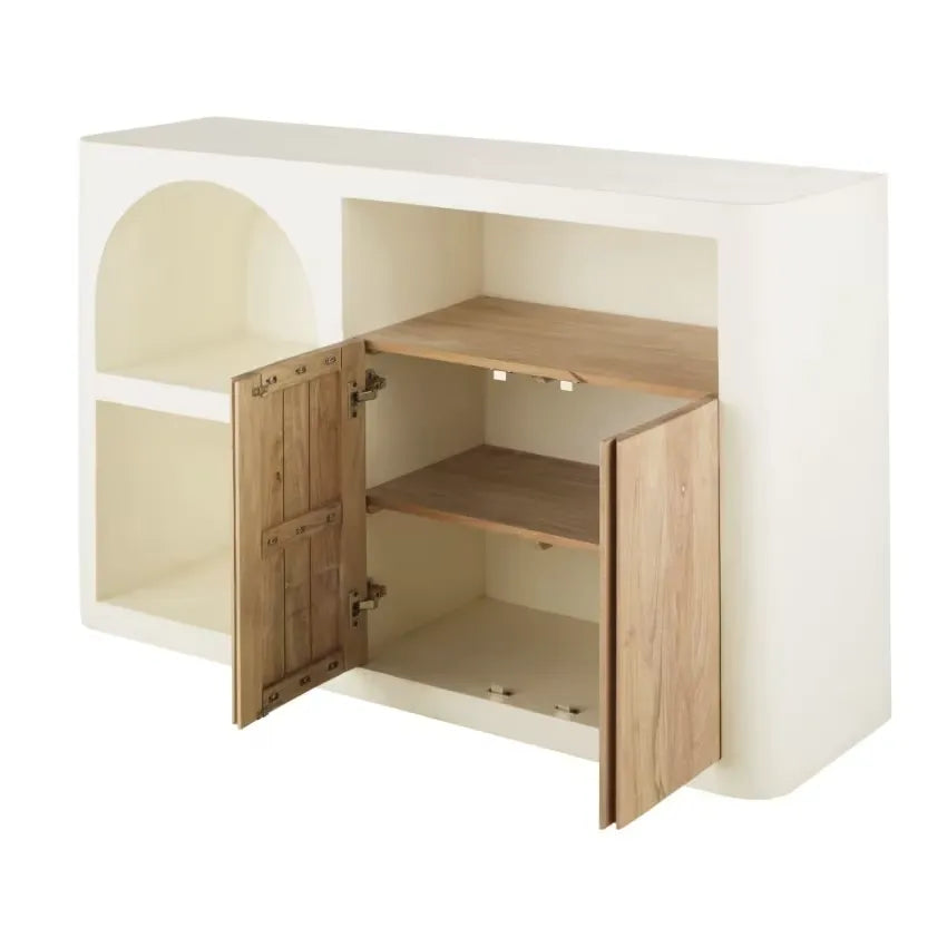 Bibliothèque Japandi Basse 2 Portes 1 Niche Blanc Crème – Sartene