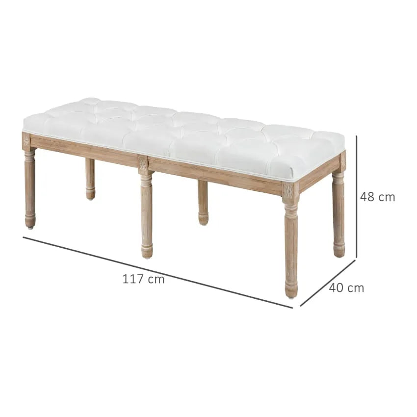 Tabouret Japandi Capitonné Bois Sculpté & Tissu Crème – Homcom