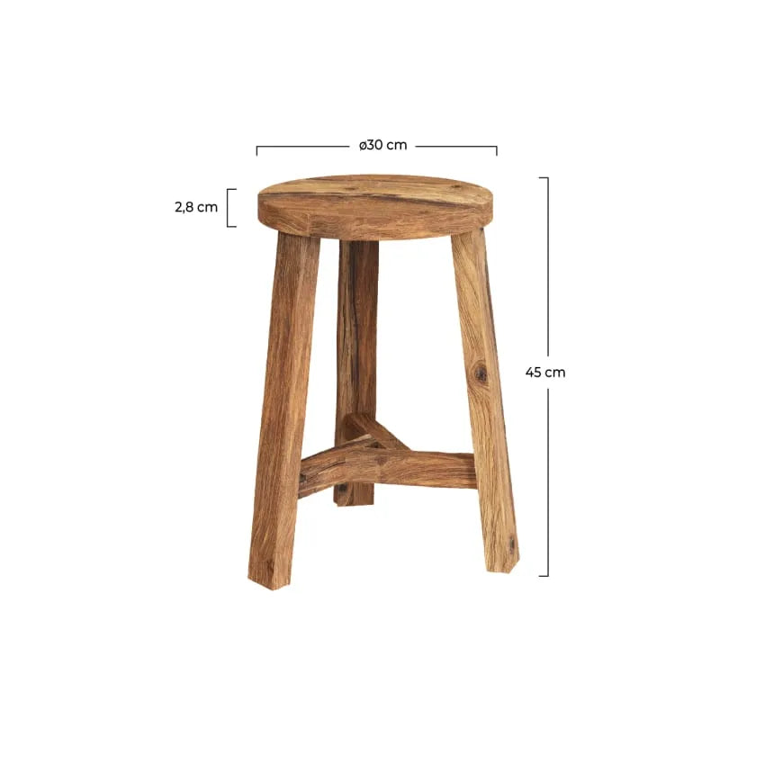 Tabouret Japandi Rond Teck Recyclé H45 – Lea