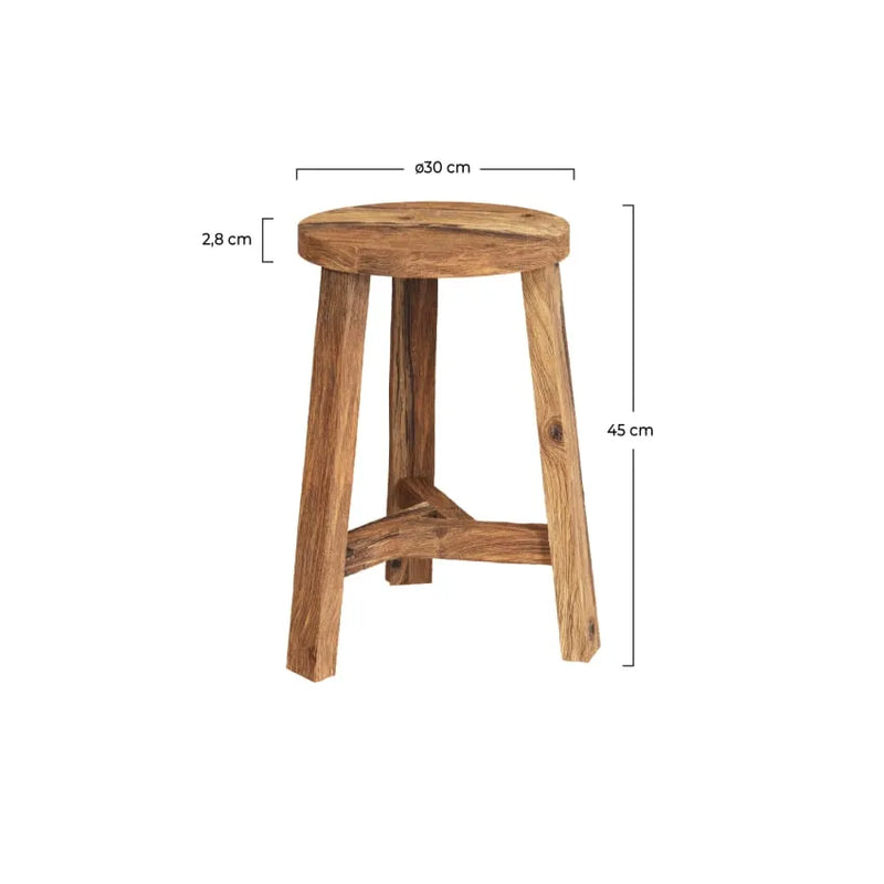 Tabouret Japandi Rond Teck Recyclé H45 – Lea
