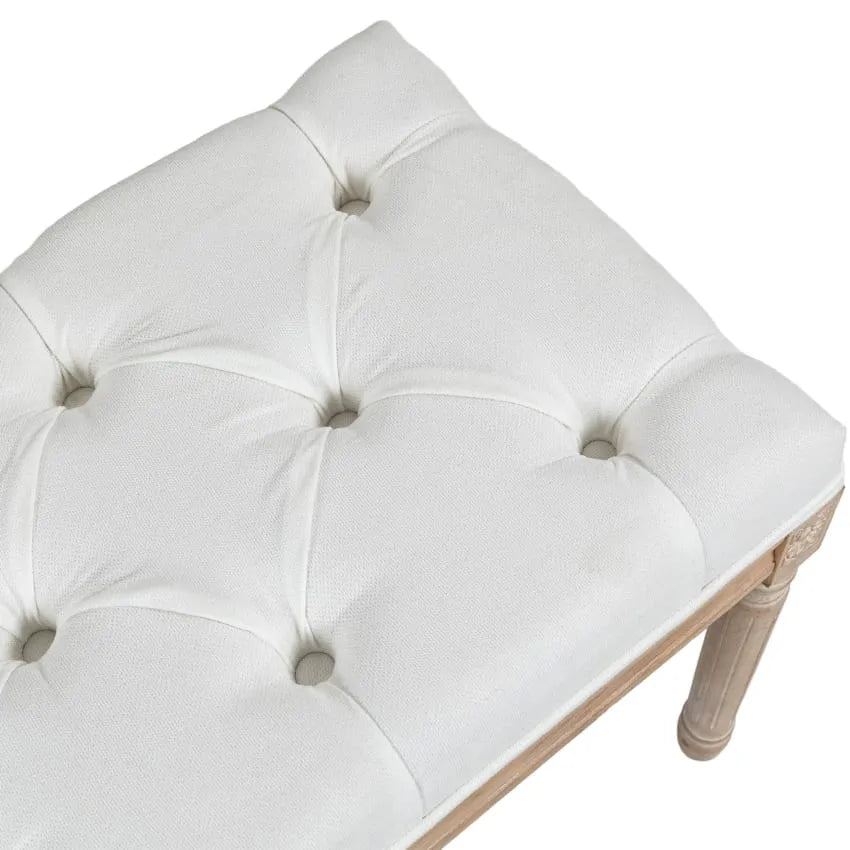 Tabouret Japandi Capitonné Bois Sculpté & Tissu Crème – Homcom