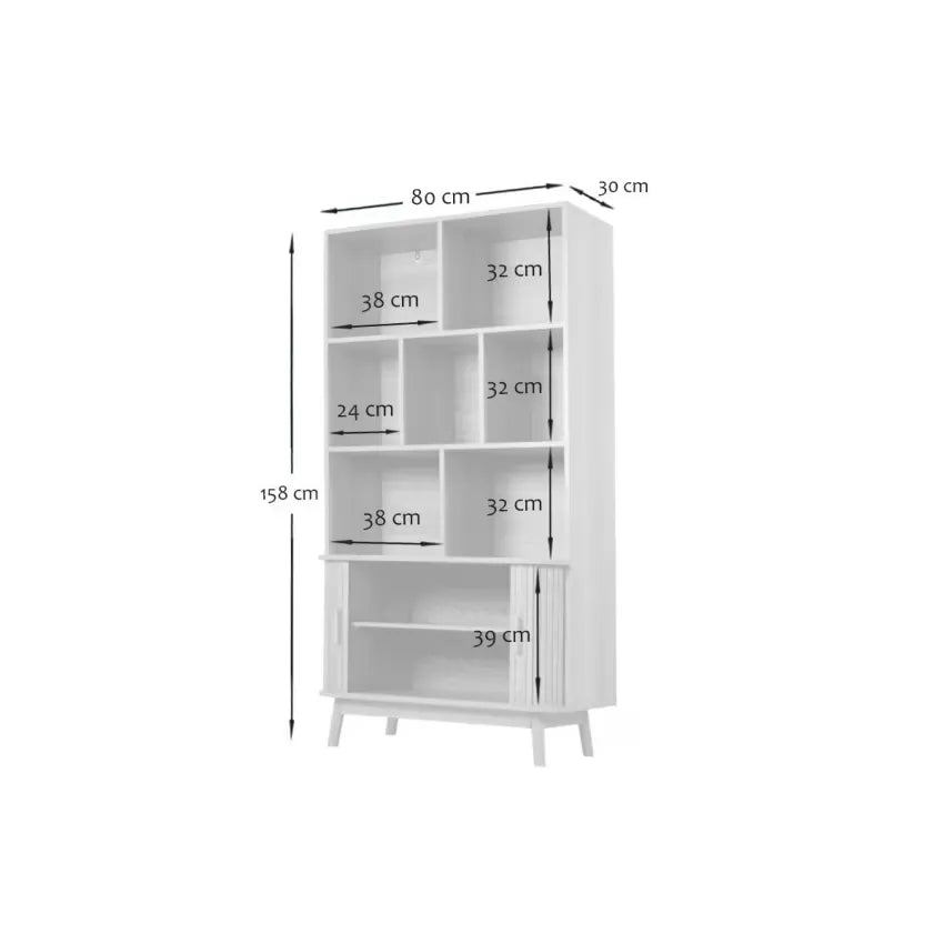 Bibliothèque Japandi 2 Portes Coulissantes Effet Bois Clair H157 – Ernest