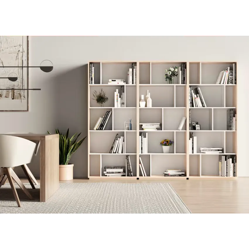 Bibliothèque Japandi Mélaminé Chêne & Blanc 191×80×32 – Nack