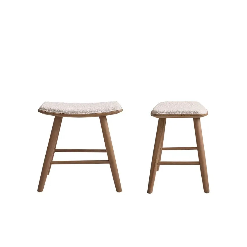 Tabourets Japandi Lot de 2 Teck Massif & Bouclette H45 – Ambre