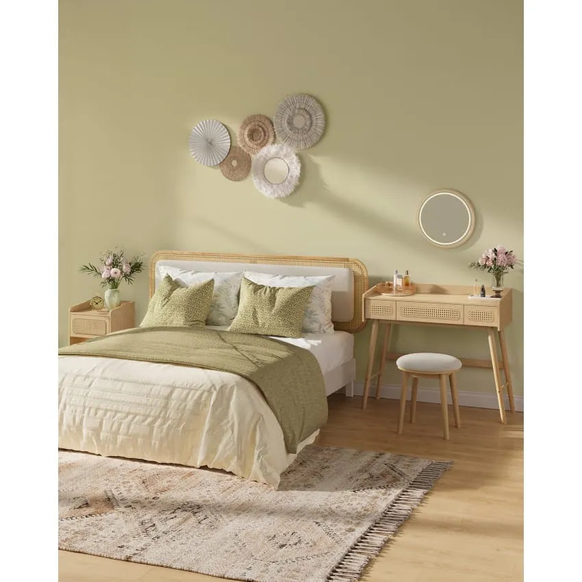 Tabouret Japandi Coiffeuse Blanc Pieds Antidérapants – Navi