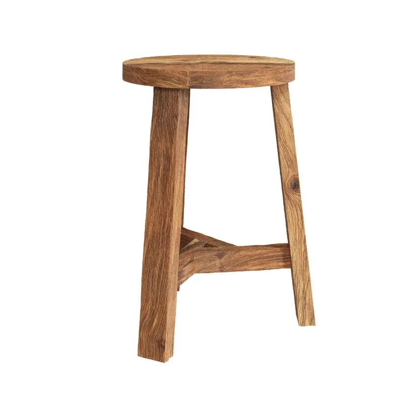 Tabouret Japandi Rond Teck Recyclé H45 – Lea