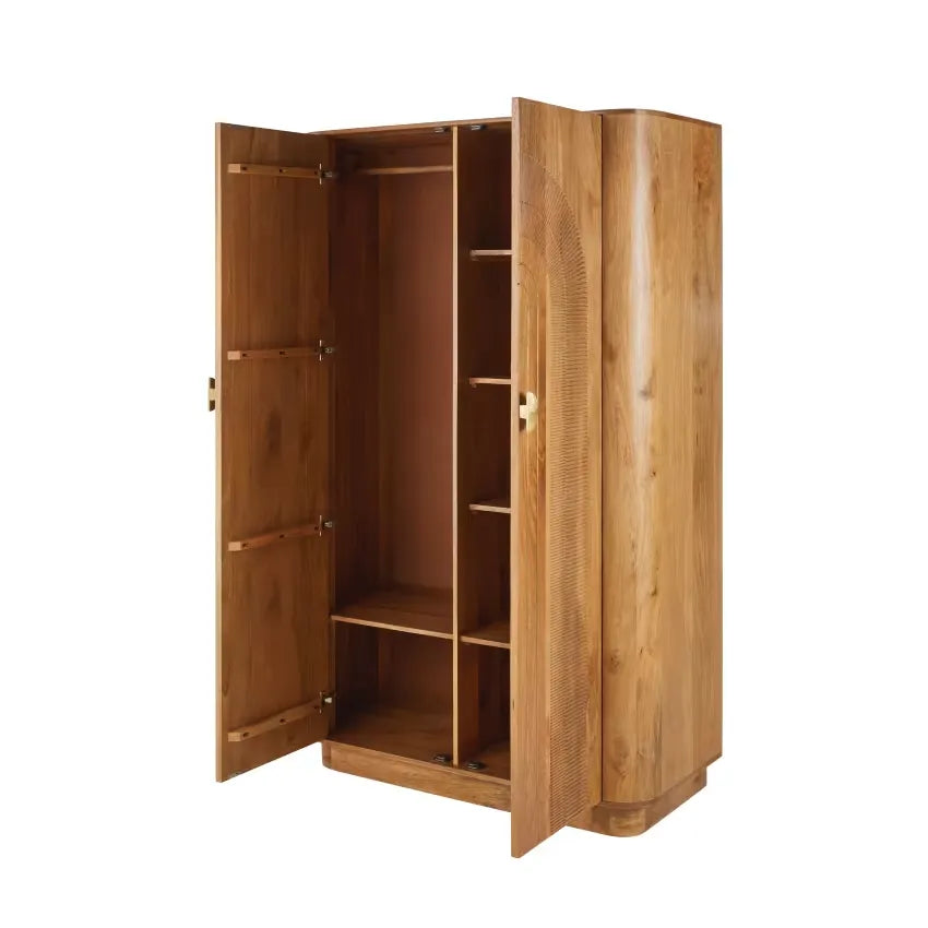Armoire Japandi 2 Portes Mangue & Métal Doré – Aureus