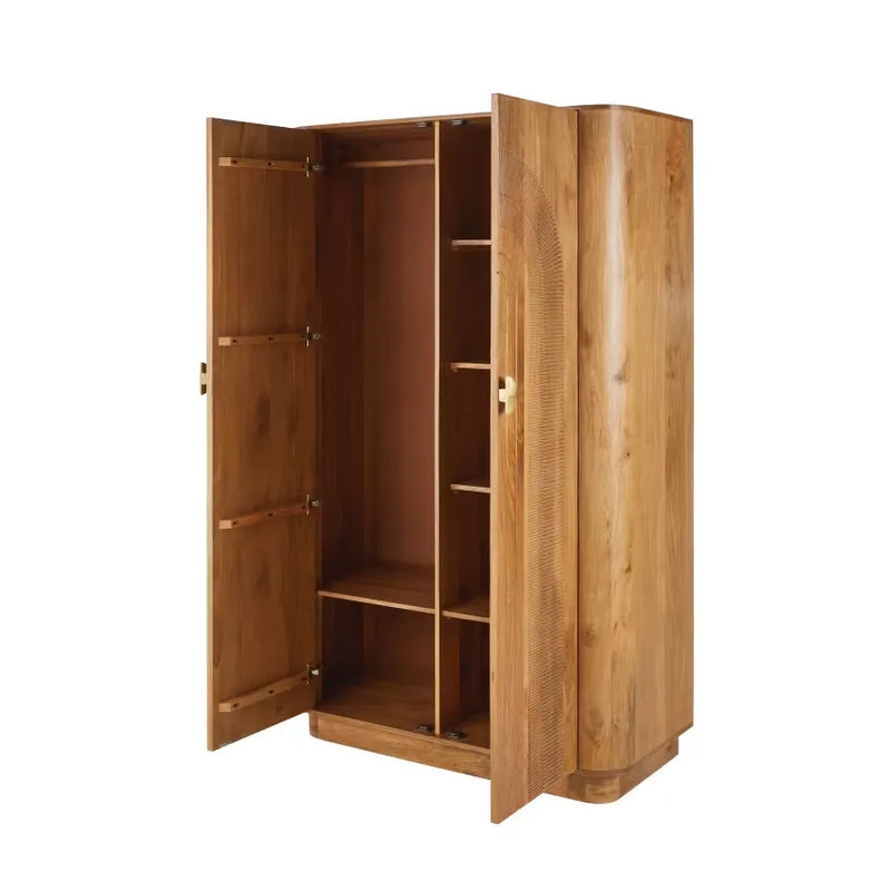 Armoire Japandi 2 Portes Mangue & Métal Doré – Aureus