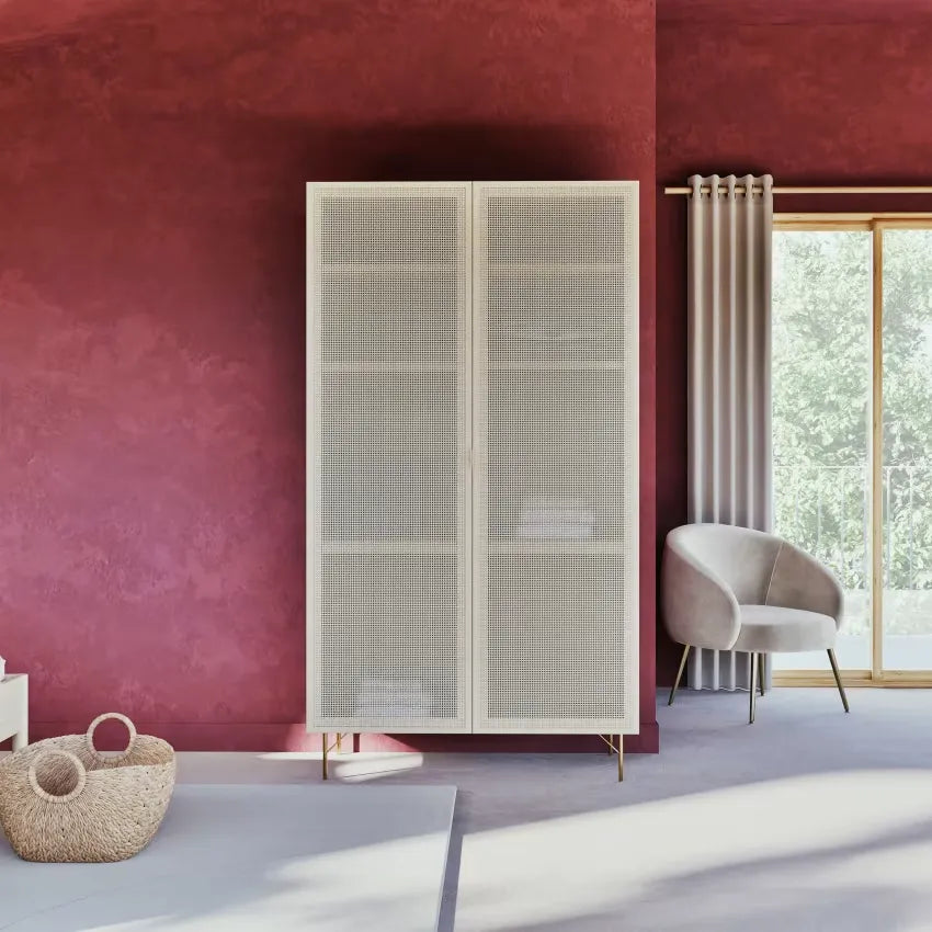 Armoire Japandi 2 Portes Rotin Tressé – Solstice II
