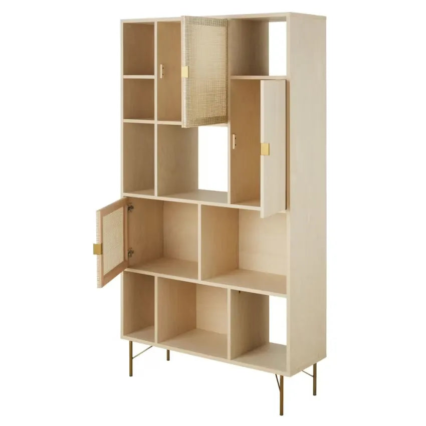 Bibliothèque Japandi 2 Portes 4 Niches Style Bohème – Homcom