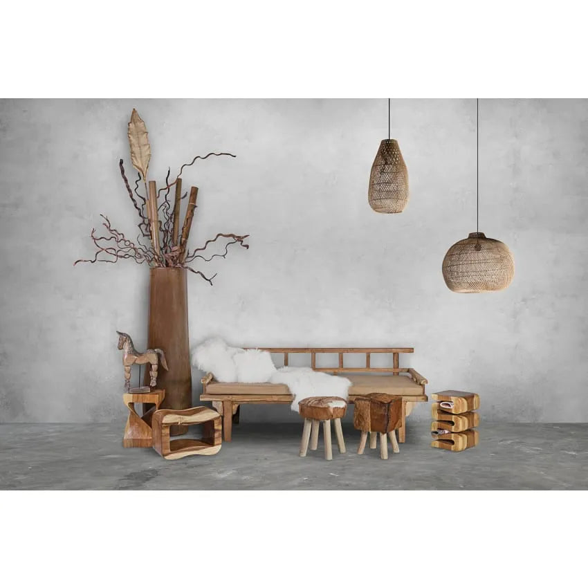 Tabouret Japandi Bois de Suar Beige – Sanu