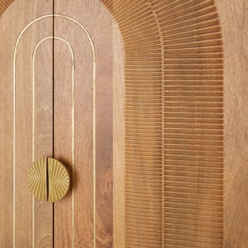 Armoire Japandi 2 Portes Mangue & Métal Doré – Aureus