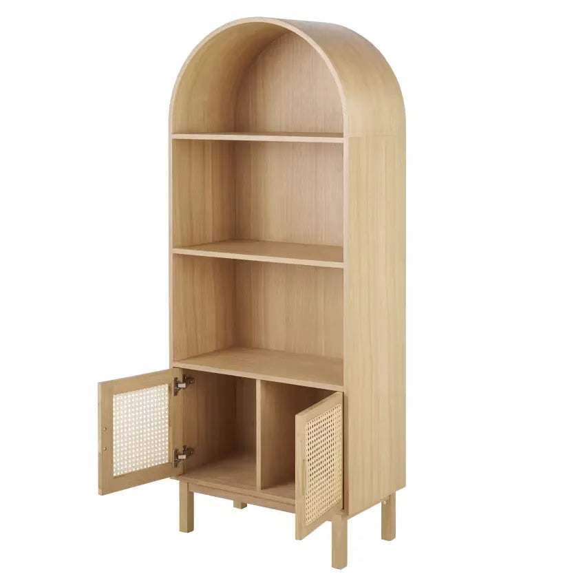 Bibliothèque Japandi 2 Portes 3 Niches Cannage Rotin – Canopy