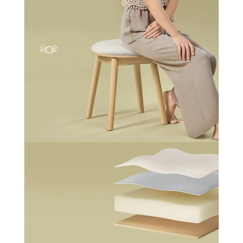 Tabouret Japandi Coiffeuse Blanc Pieds Antidérapants – Navi