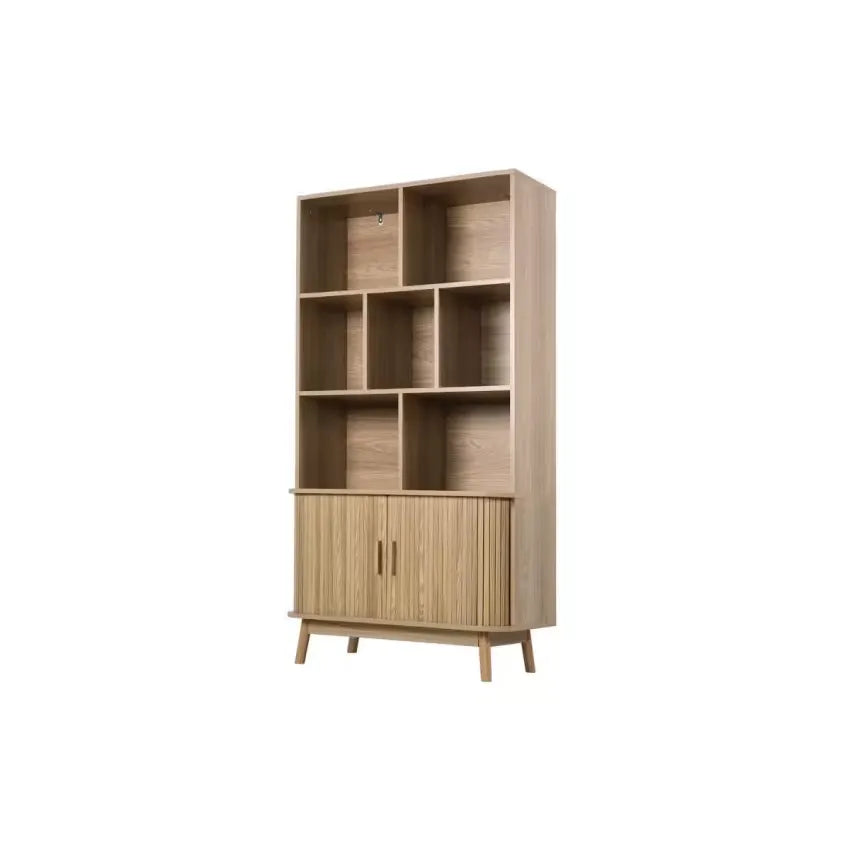 Bibliothèque Japandi 2 Portes Coulissantes Effet Bois Clair H157 – Ernest