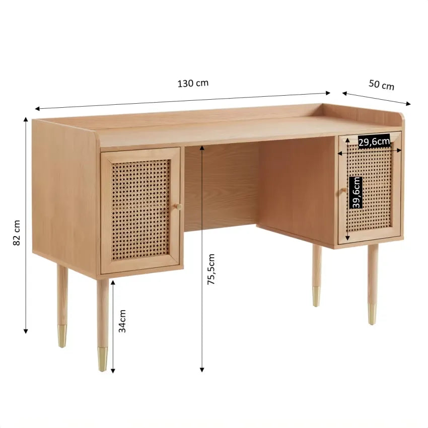 Bureau Japandi Chêne & Cannage Rotin 130 cm – Leon
