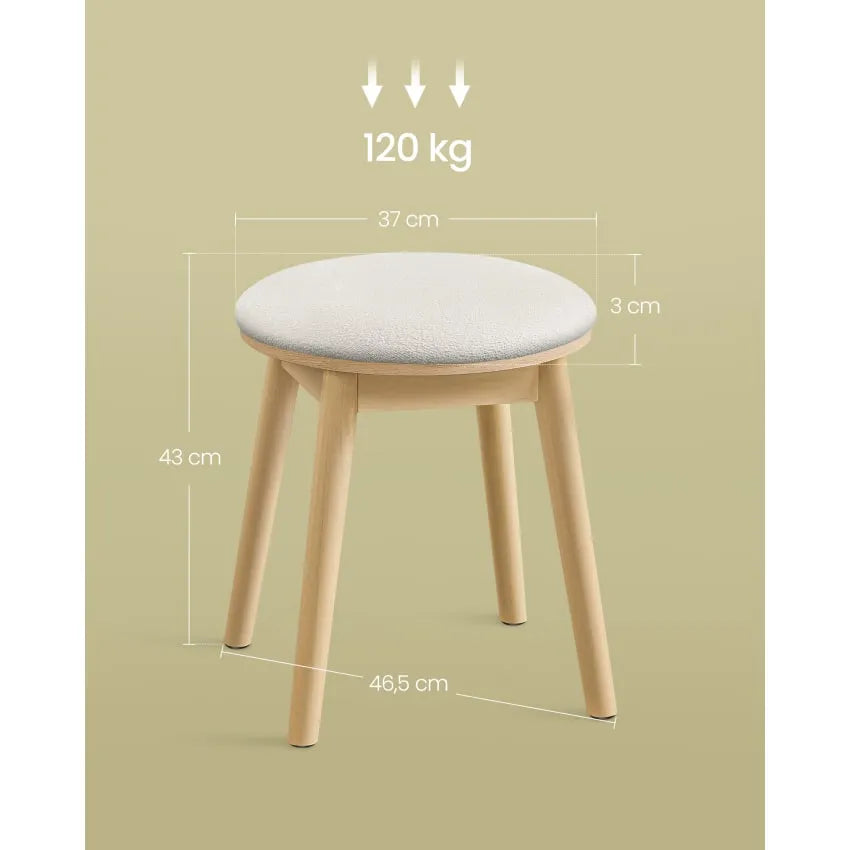 Tabouret Japandi Coiffeuse Blanc Pieds Antidérapants – Navi