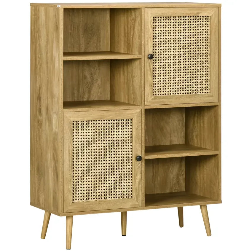 Bibliothèque Japandi 2 Portes 4 Niches Style Bohème – Homcom