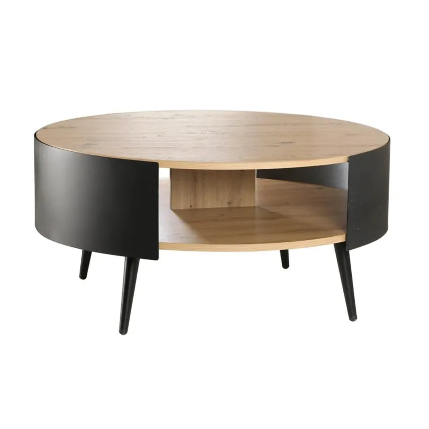 Table basse Japandi Ronde 2 Niveaux Métal Noir – Eklo