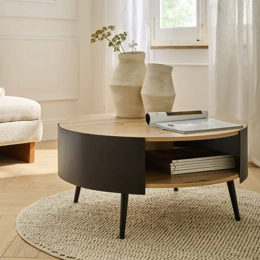 Table basse Japandi Ronde 2 Niveaux Métal Noir – Eklo