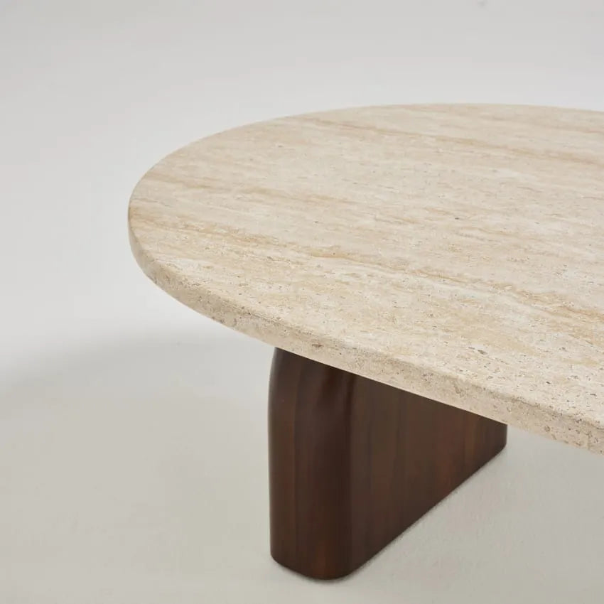 Table basse Japandi Effet Travertin & Bois – Lipali