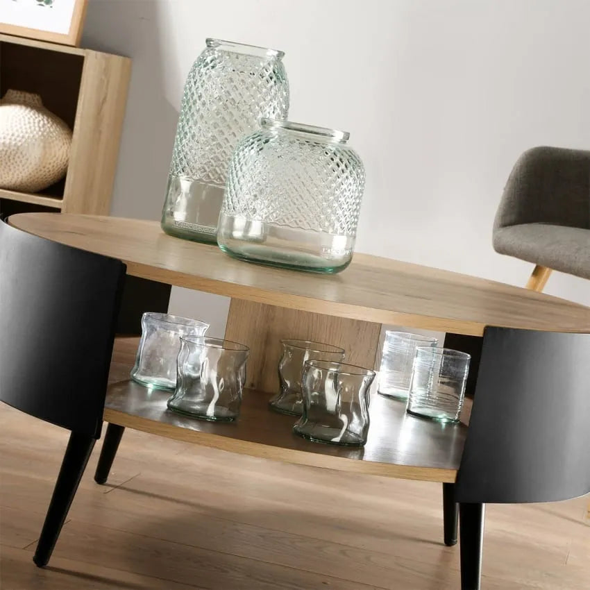 Table basse Japandi Ronde 2 Niveaux Métal Noir – Eklo