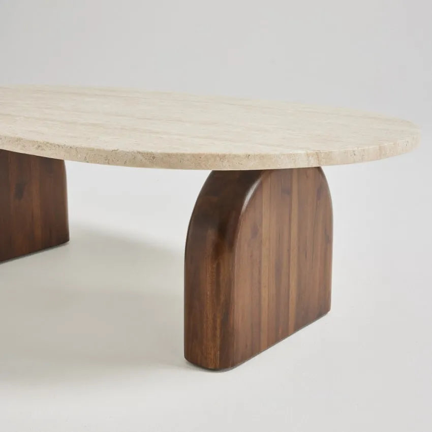 Table basse Japandi Effet Travertin & Bois – Lipali