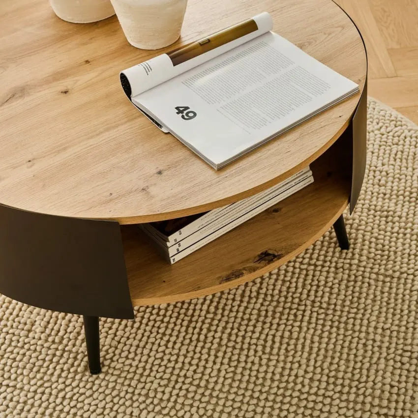 Table basse Japandi Ronde 2 Niveaux Métal Noir – Eklo