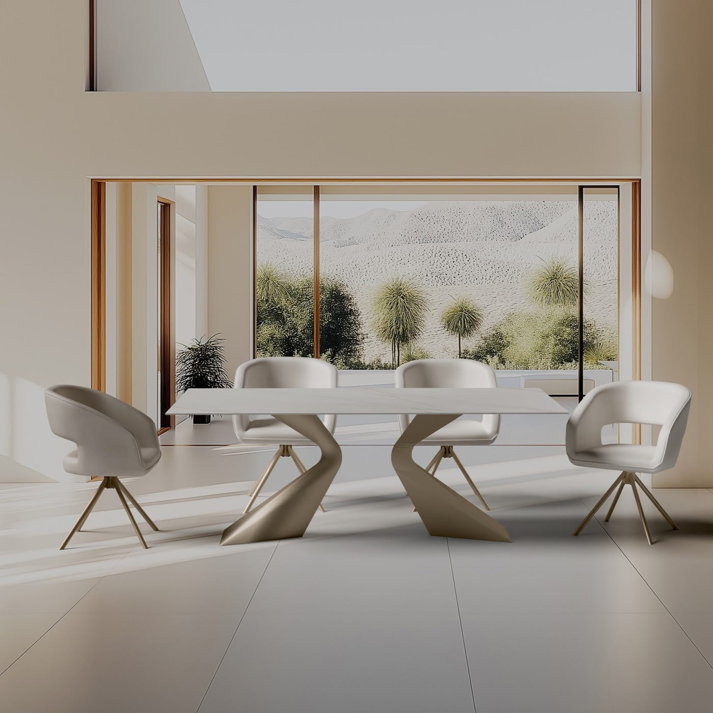 Table Japandi Rectangulaire Grès Blanc & Acier Beige – Gloria
