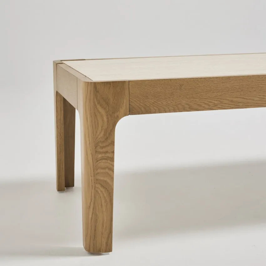 Table basse Japandi Effet Travertin & Bois 160×50 – Kielce