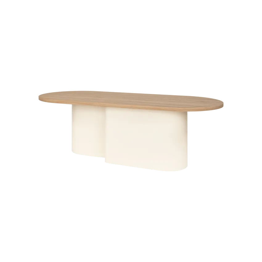 Table basse Japandi Ovale Chêne Placage & Acier Beige – Looi