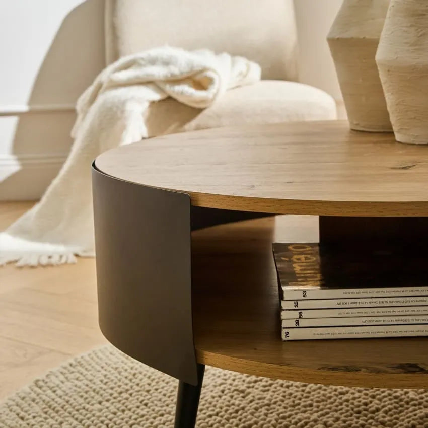 Table basse Japandi Ronde 2 Niveaux Métal Noir – Eklo