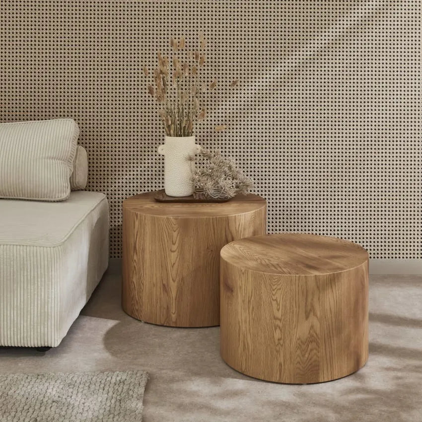 Tables basses Japandi Rondes Effet Chêne (lot de 2) – Sylva