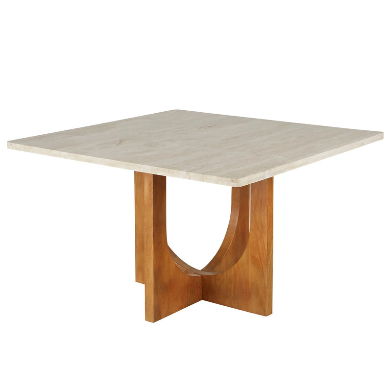 Table Japandi Carrée Travertin & Manguier – Travine
