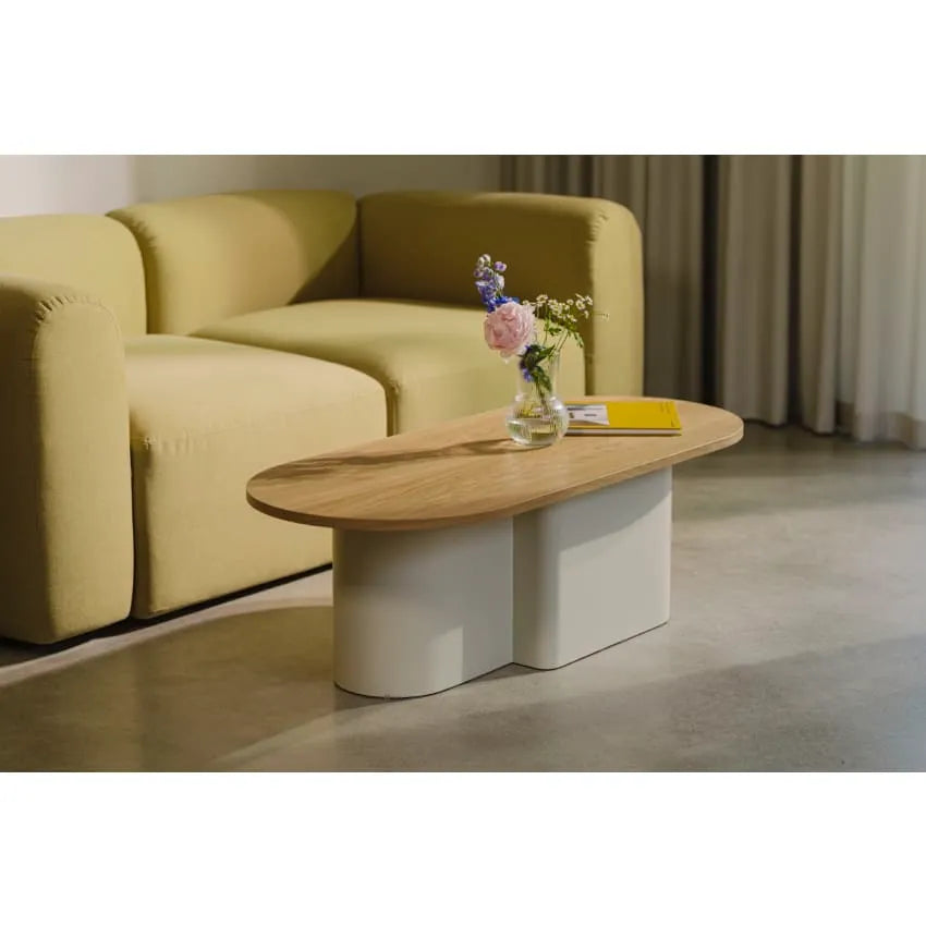 Table basse Japandi Ovale Chêne Placage & Acier Beige – Looi