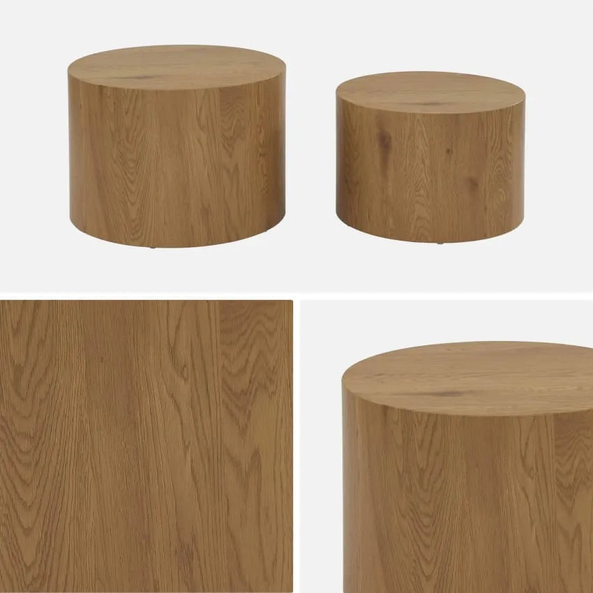 Tables basses Japandi Rondes Effet Chêne (lot de 2) – Sylva
