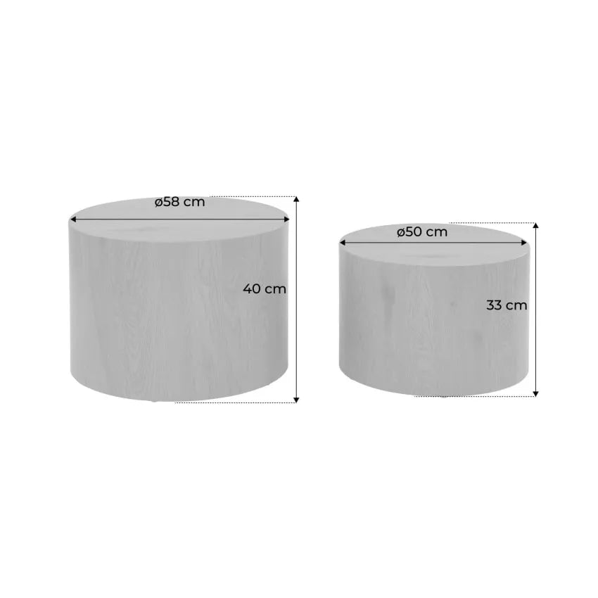 Tables basses Japandi Rondes Effet Chêne (lot de 2) – Sylva