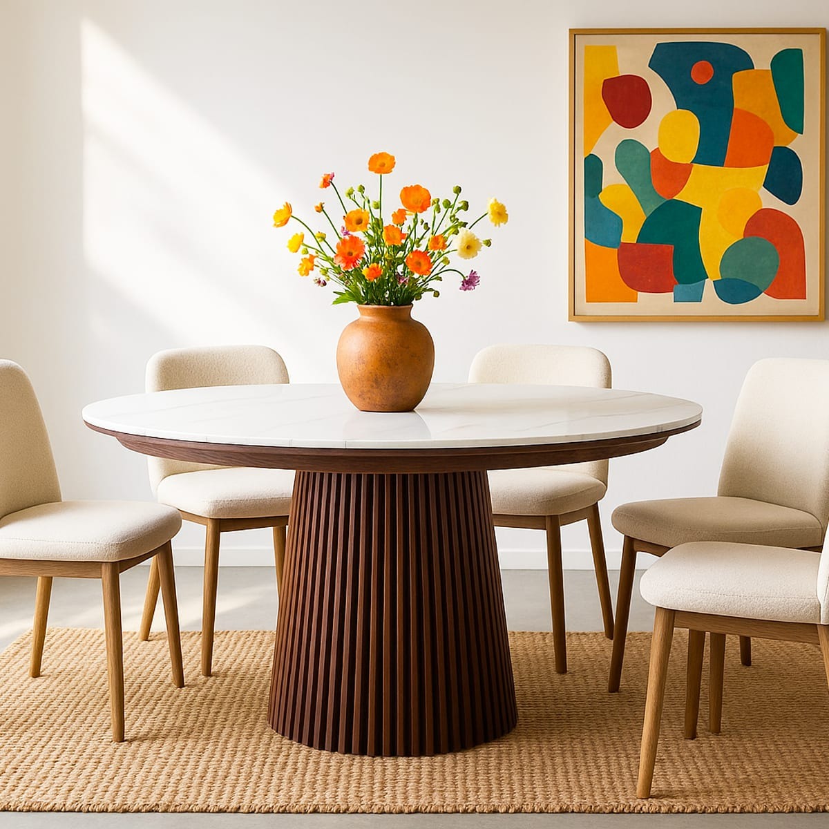 Table Japandi Ronde Extensible Céramique Effet Marbre – Ada