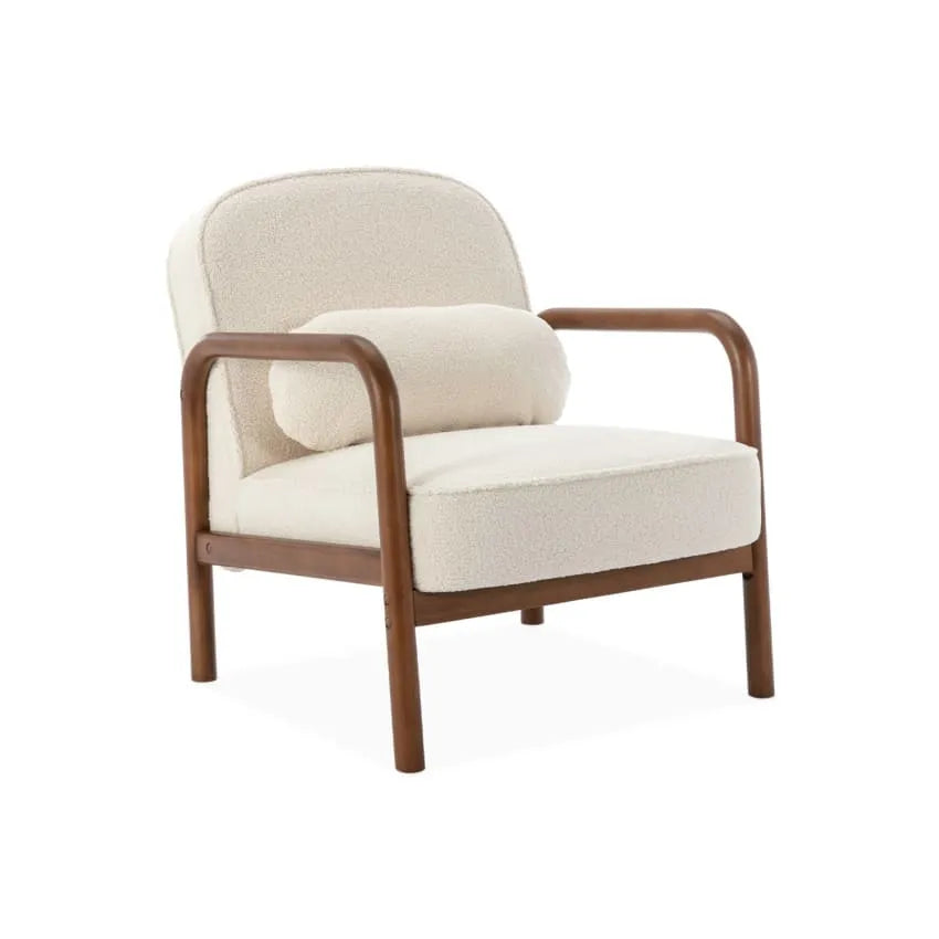 Fauteuil Japandi Bouclette Crème Noyer Clair – Amélie