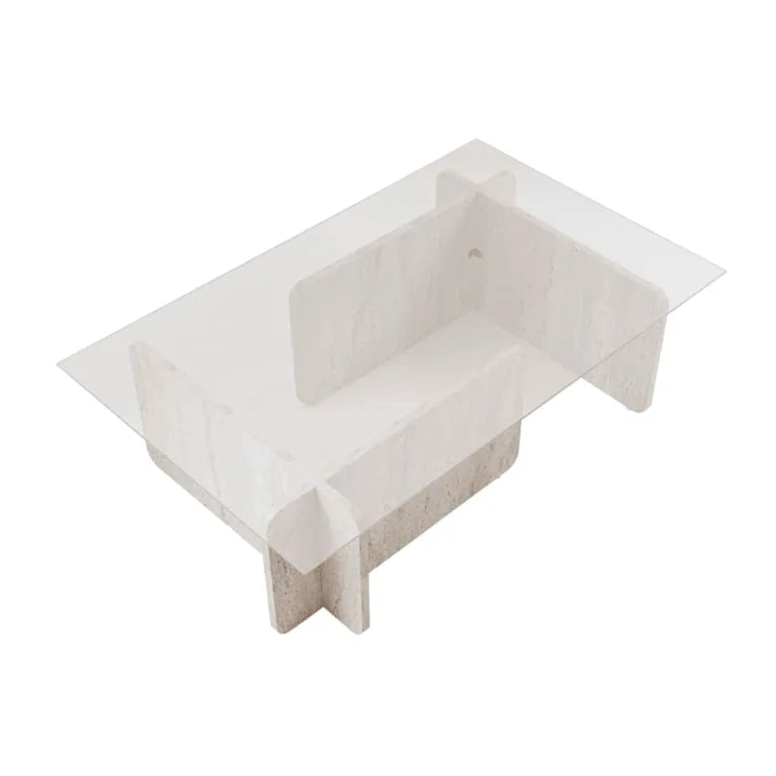 Table basse Japandi Verre Effet Travertin – Flavio